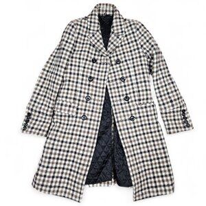 Burberry Coat Womens Size 46 Wool Double Breasted Button Jacket Check Italy